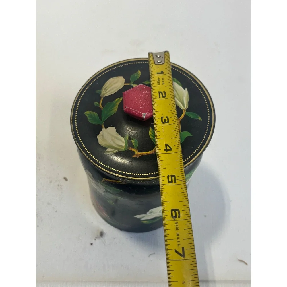 Vintage George W Horner Magnolia Floral Toffee Tin Made in England Black‎ Metal